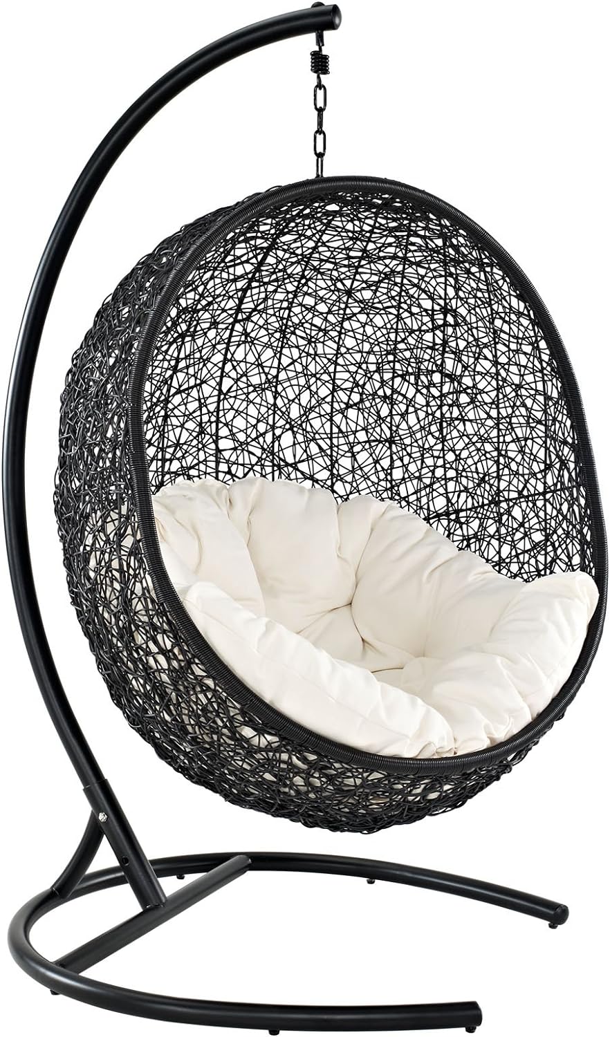 Oakestry Encase Wicker Rattan Outdoor Patio Porch Lounge Egg Swing Chair with Stand in White