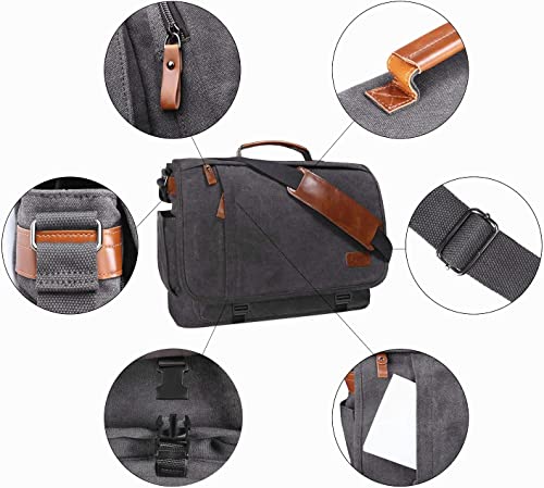Estarer Computer Messenger Bag Water-resistance Canvas Work Bag Briefcase Laptop Shoulder Bag Satchel 15.6 inch New Version