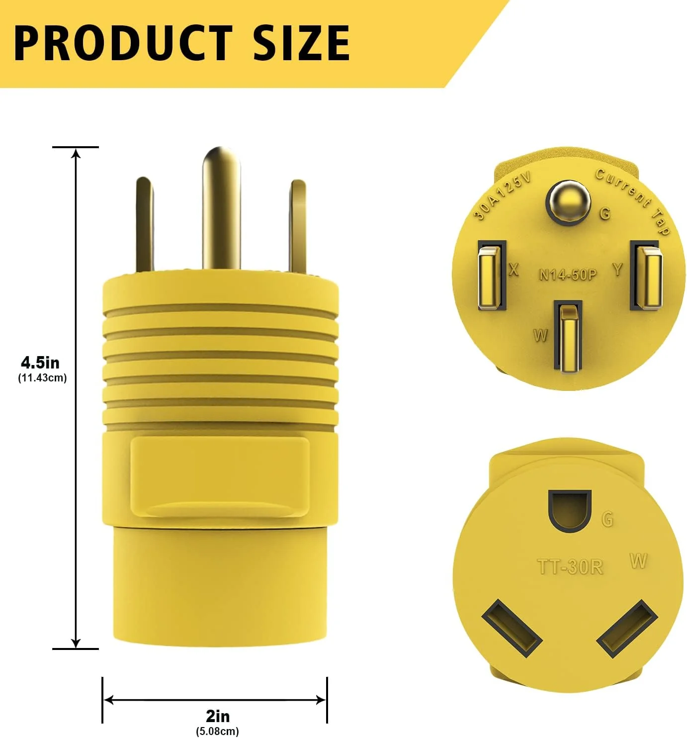Generic M1A2 RV Plug Adapter PVC 50 Amp Male (14-50P) to 30 Amp Female (TT-30R) NEMA 14-50P to NEMA TT-30R