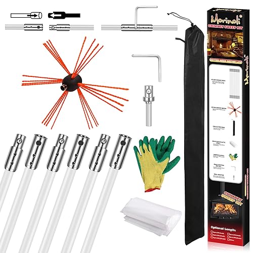 Morinoli 20 Feet Chimney Sweep Kit, Chrome Button Locking System, Chimney Cleaning Kit, Chimney Brush, Chimney Cleaning Tool, Ch