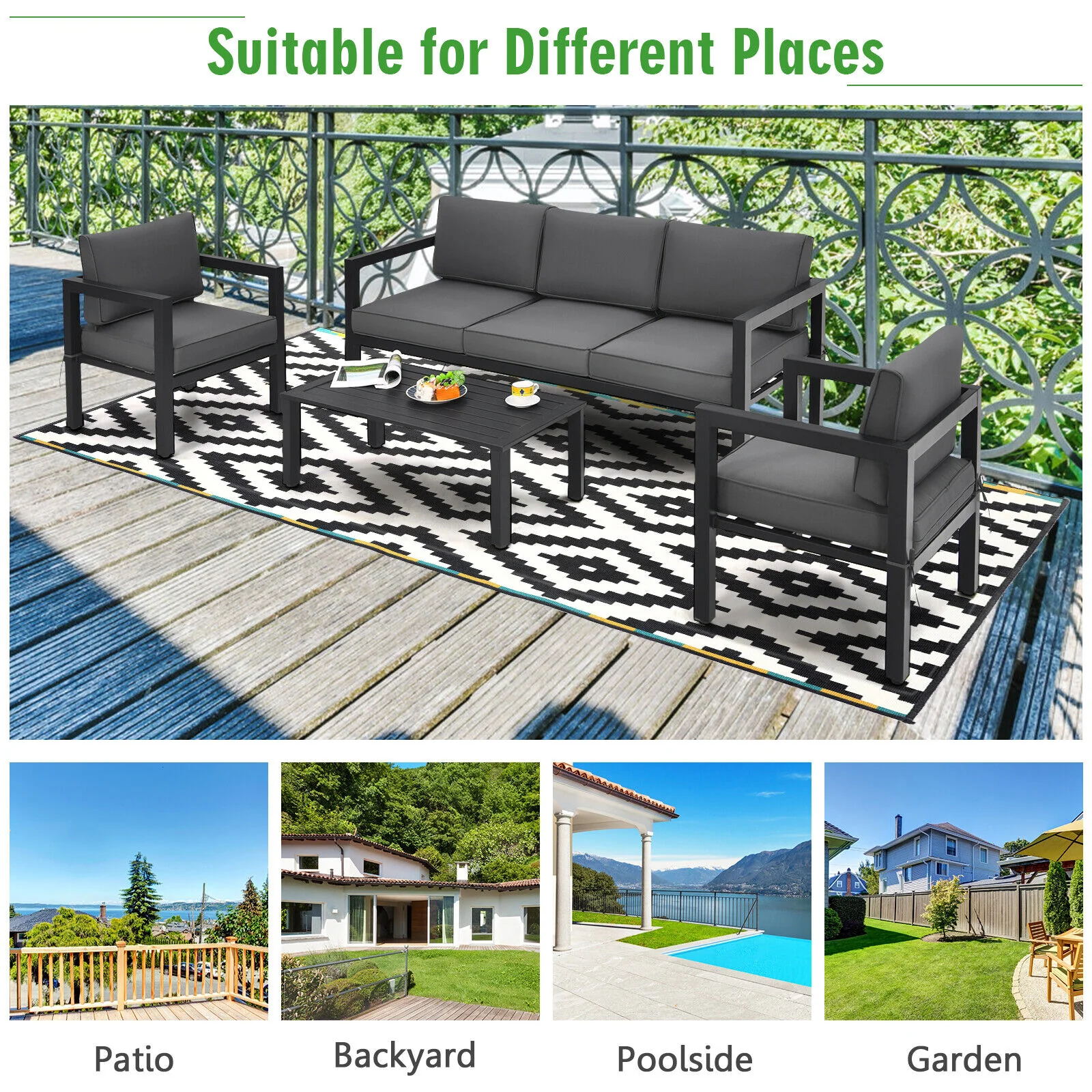 Great Choice Products Patiojoy Outdoor 4-Piece Patio Furniture Set Sectional Sofa Set Coffee Table