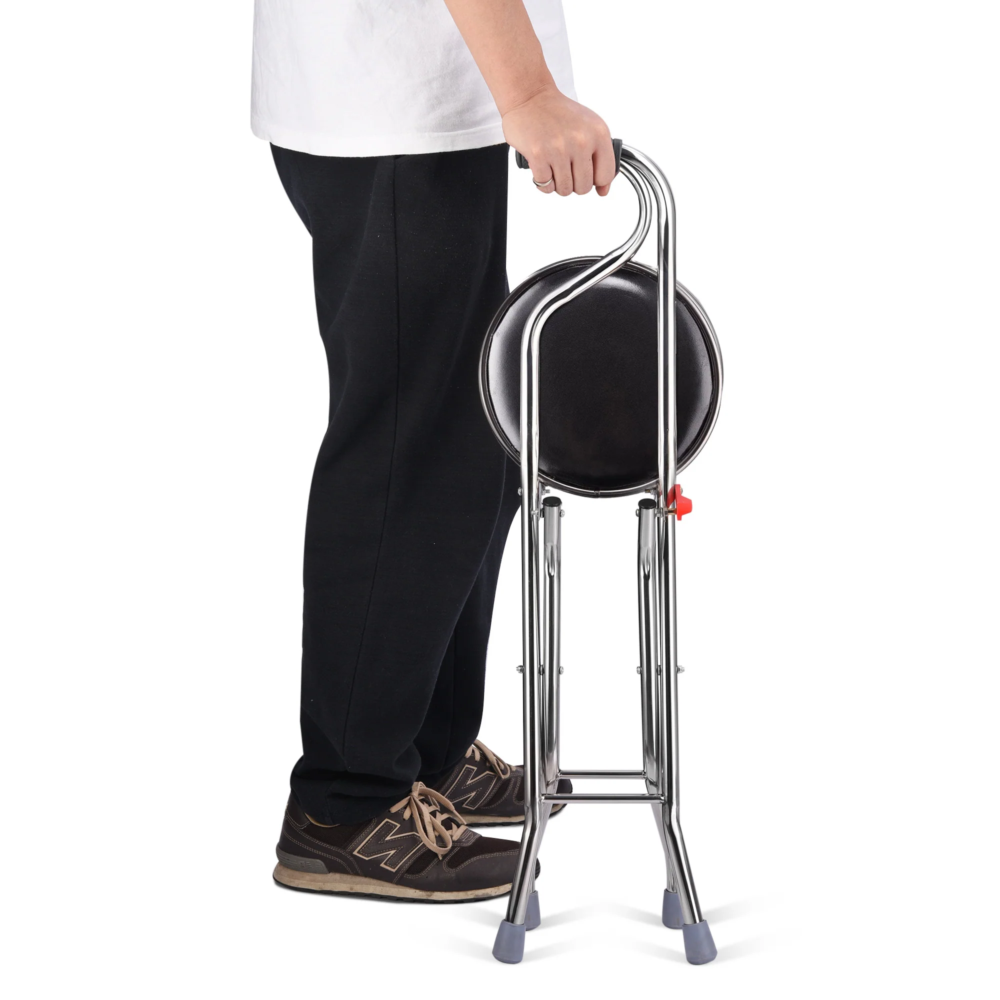 Yescom Medical Folding Walking Stick Seat Four Legged Portable Travel Hiking Cane Chair Stool