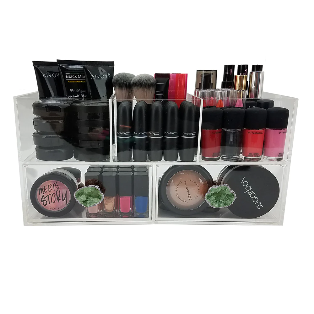OnDisplay Andrea Deluxe Acrylic Cosmetic/Jewelry Organization Station w/Geode knobs - Green/Silver