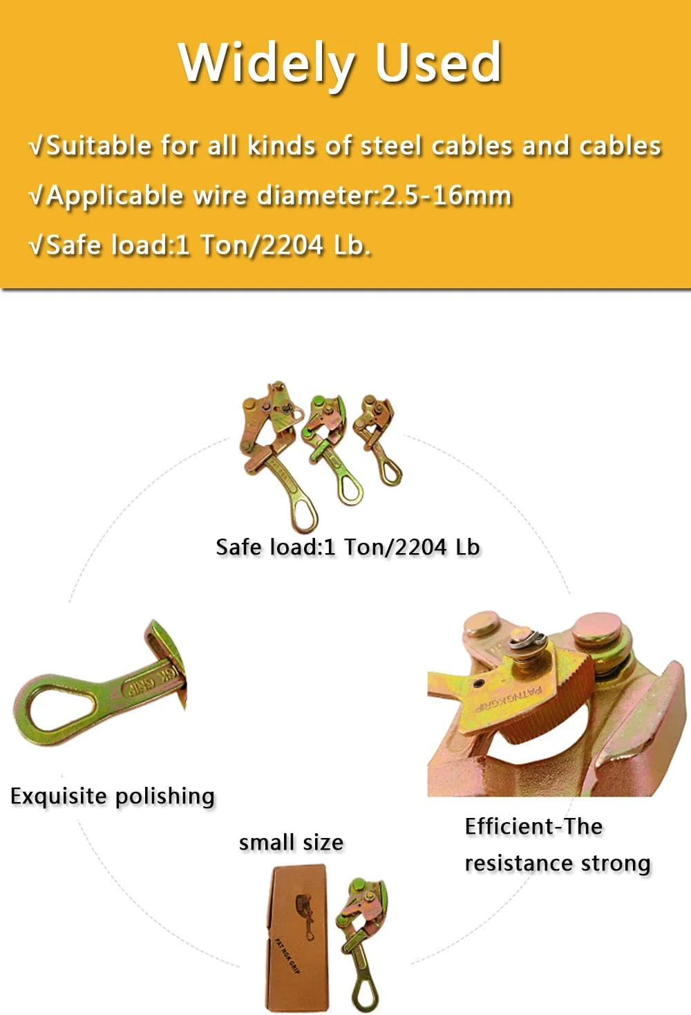 Generic YANBORUI Pulling 2204 Lbs Pulling Grips Cable Grip Wire Grip cable wire pulling tools for Wire Rope cable puller come along too