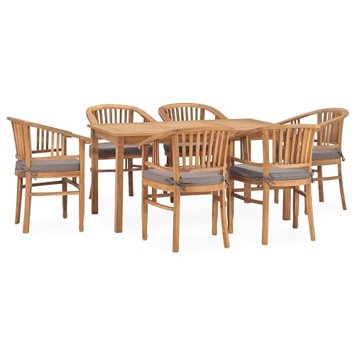 vidaXL Solid Teak Wood Patio Dining Set with Cushions 7 Piece Wooden Garden Outdoor Balcony Backyard Terrace Table Chair Dinner