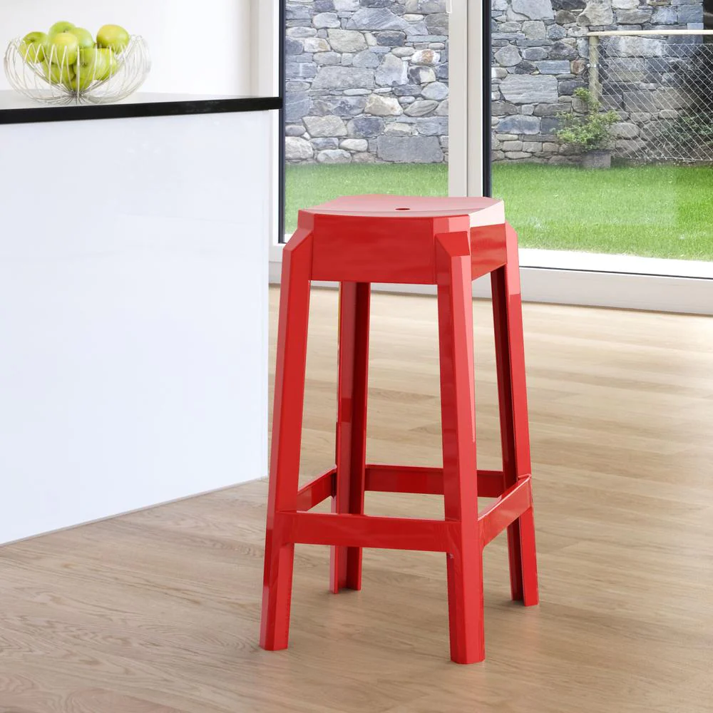 Belen Kox Polycarbonate Counter Stool, Set of 2, Glossy Red, Belen Kox