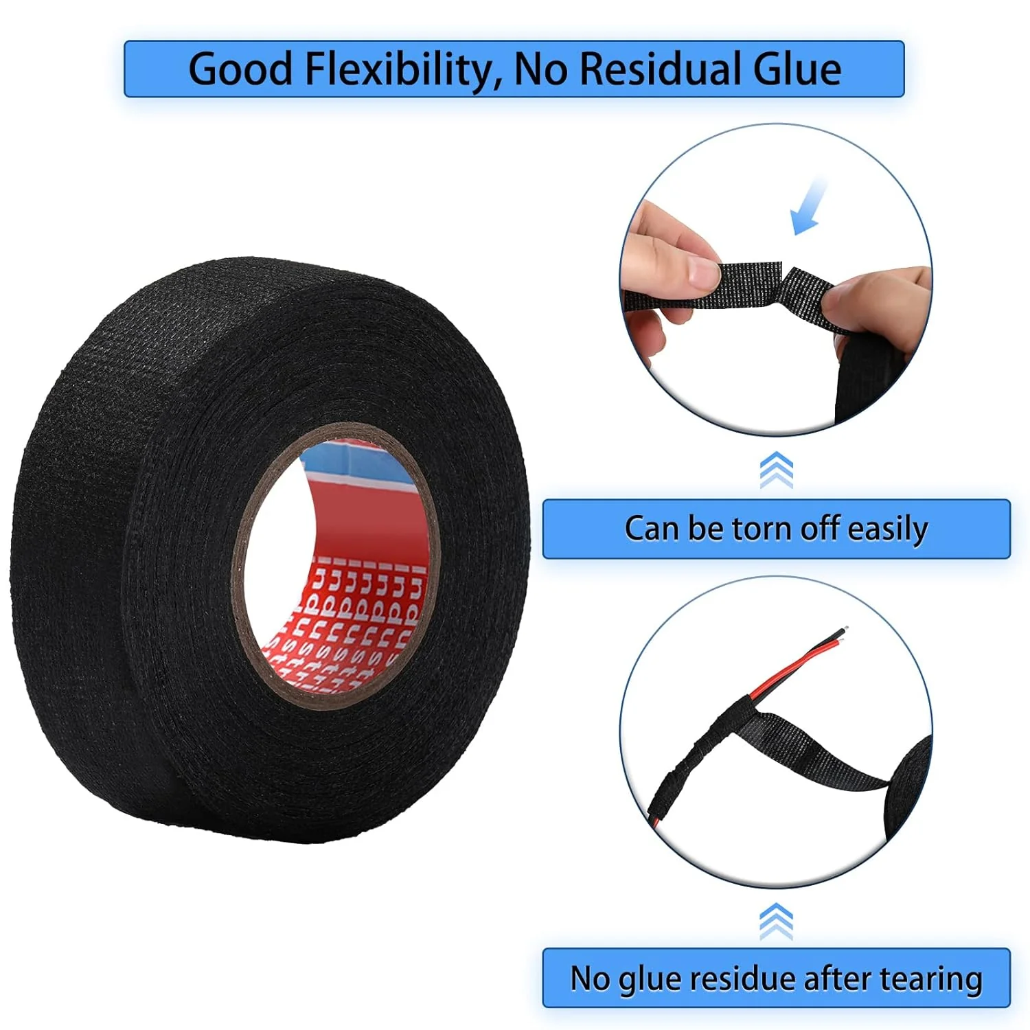 Generic 1 Inch x 49.2 ft Wire Harness Cloth Tape Wiring Harness Automotive Cloth Tape Noise Damping Heat Proof Adhesive Fabric Tape for