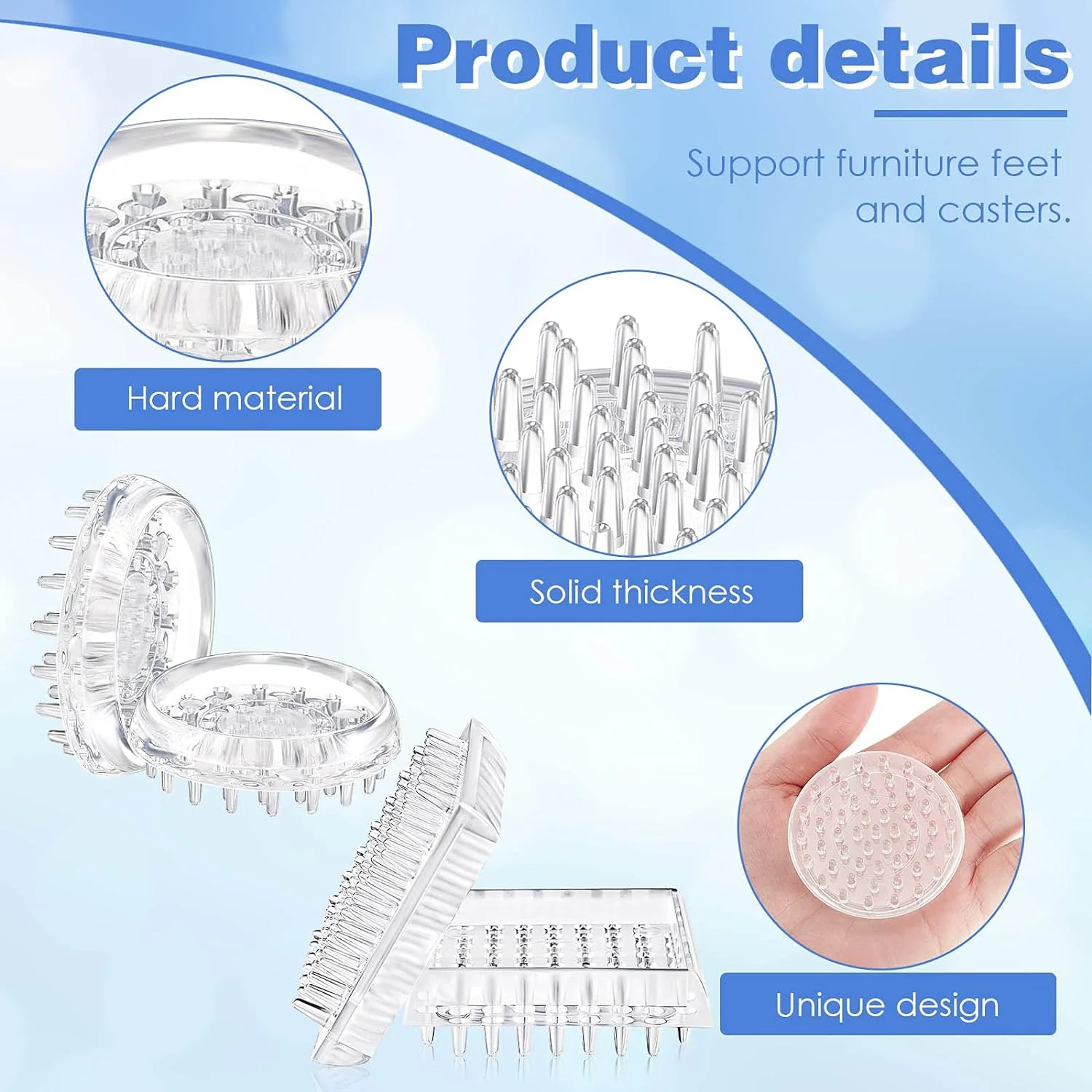 Queekay Carpet Protector Spiked Caster Cups Plastic Caster Cups Round and Square Comfortable Touch Caster Cup Spiked Furniture Cup for