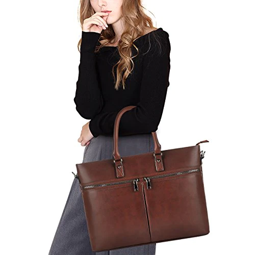 EDODAY Laptop Bag for Women,Business Computer Bags for Women Up to 15.6 Inch,Multi Pockets Zippered Laptop Tote,Coffee