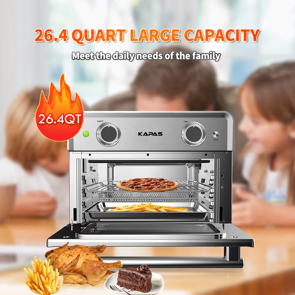 Kapas Smart Air Fryer Oven, 1800 W Stainless Steel 26.4 QT Super Big Capacity Toaster Oven with Practical Accessories