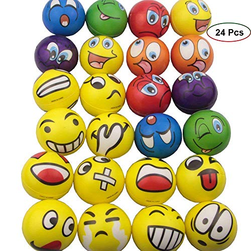 Mydio Set of 24 Stress Balls Stress Reliver Party Favor Soft PU Ball Assorted Colors Random Pattern Party Toys Kids Play Ball Te