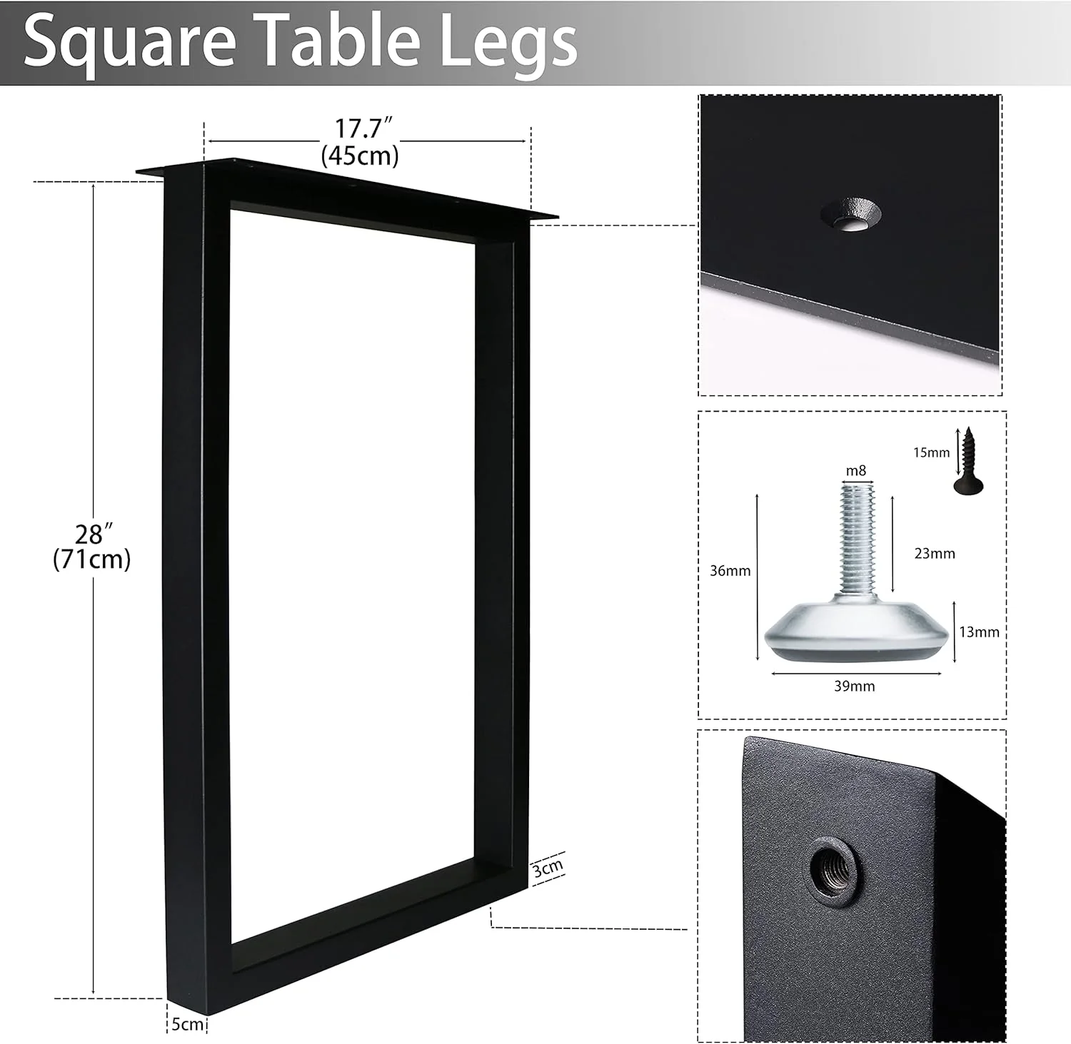 Topsair Metal Table Legs Desk Legs, Heavy Duty Square Tube Iron Desk Legs, DIY Furniture Legs for Dining Table, Coffee Table, Computer