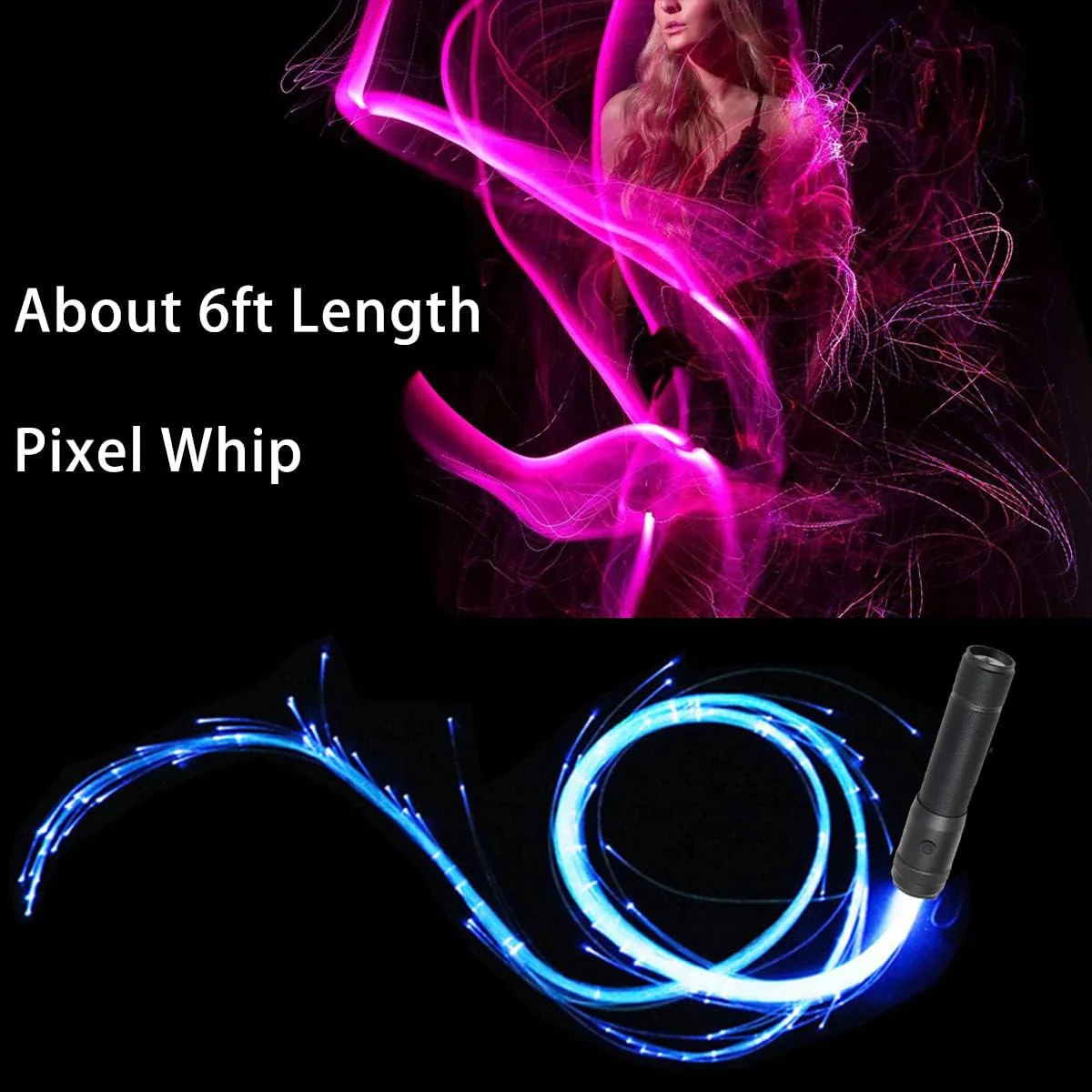 AZIMOM Fiber Optic Dance Whip Rechargeable,  Space Whip 6ft 360&a;#194;&a;#176; Swivel 36Mode Pixel Flow Whip Rave Toy Light Up Wh