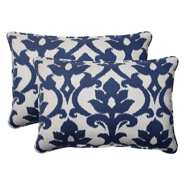 CC Outdoor Living Set of 2 Navy Floral Victorian Outdoor Patio Corded Throw Pillows 18.5