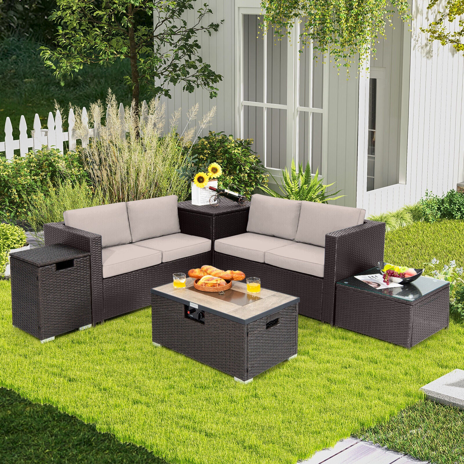 Great Choice Products 6Pcs Patio Rattan Furniture Set 32