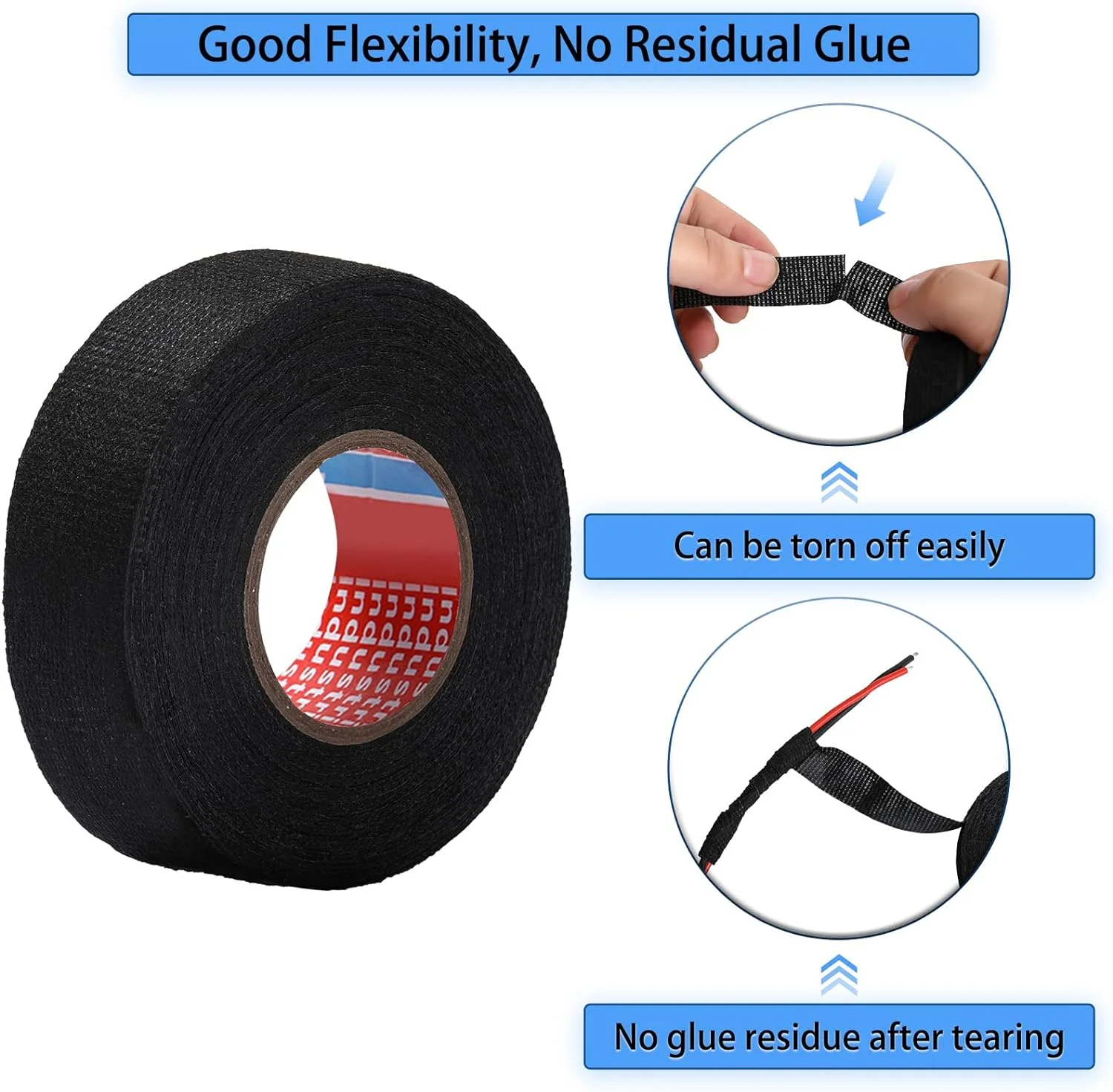 Generic 5 Rolls Wire Loom Harness Tape Automotive Heat Resistant Fabric Wire Harness Tape Black Cloth Electrical High Temp Tape Width 1