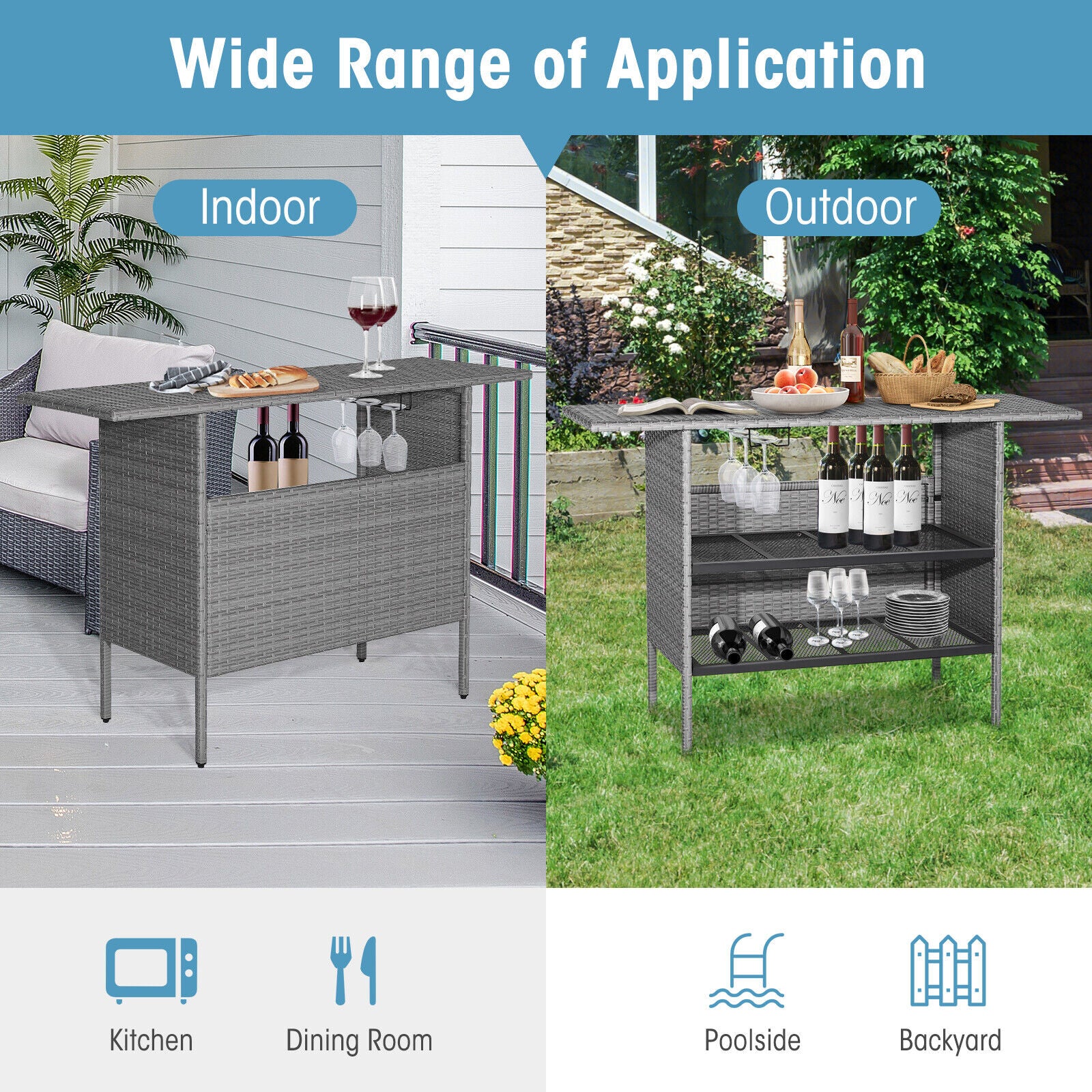 Great Choice Products Outdoor Patio Wicker Bar Table Bistro High Table For Backyard Poolside Mix Grey