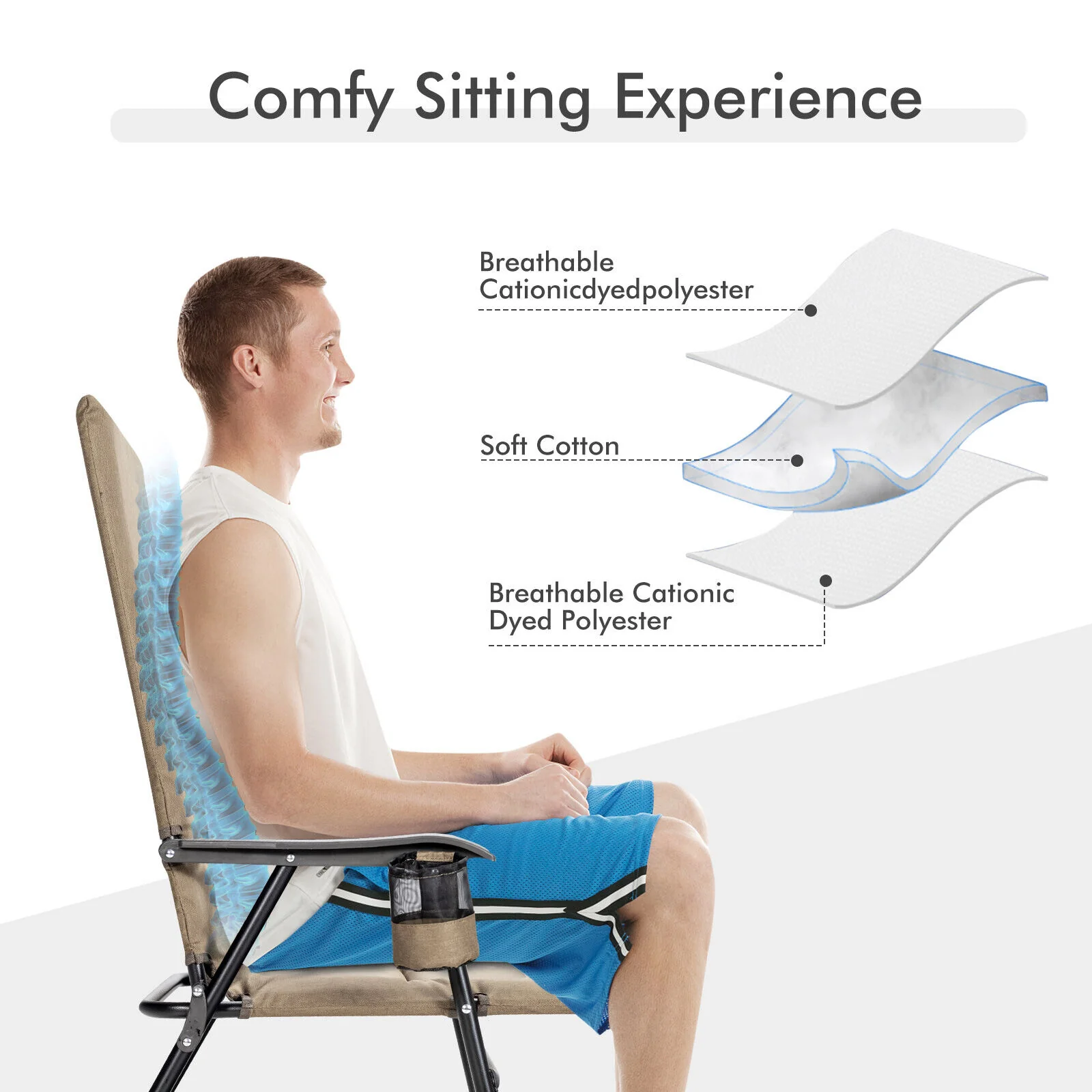 Great Choice Products Patio Padded Folding Portable Chair Camping Dining Outdoor Beach Chair Brown