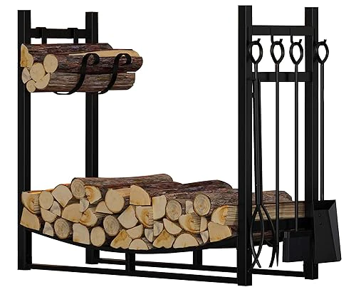 Fire Beauty Fireplace Log Rack with Kindling Holder Firewood Holder for Wood Storage Storage Log Holder Include 4 Tools (19.8)