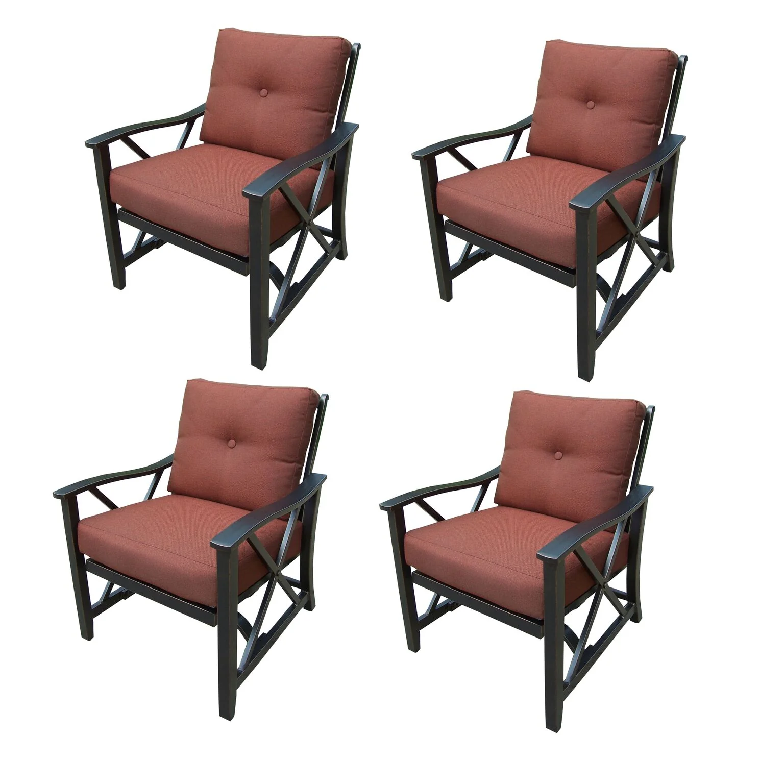Outdoor Living and Style Set of 4 Bronze Outdoor Patio Seating Rocking Chair - Red Cushions
