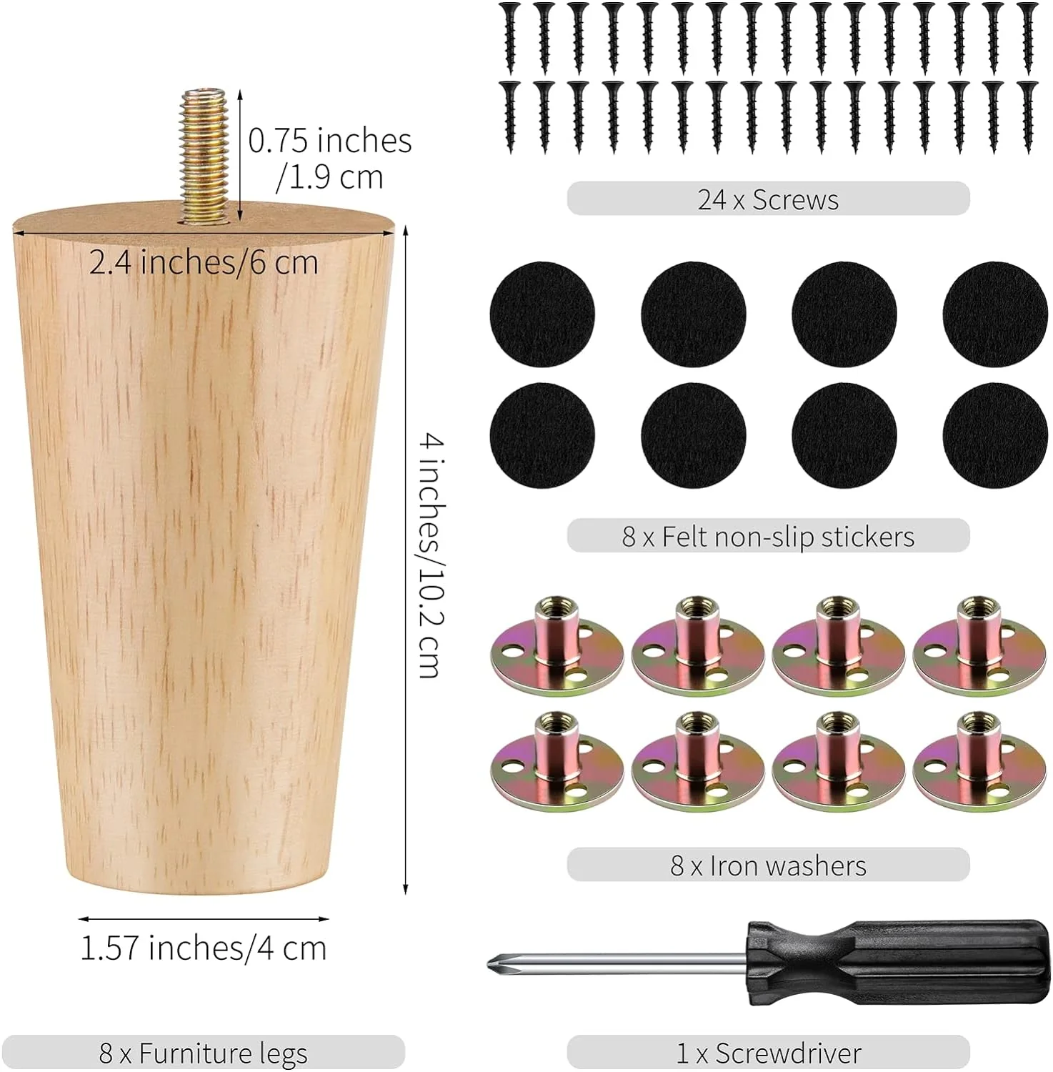 Aodaer 8 Pieces Furniture Couch Legs 4 Inch Round Solid Wood Furniture Feet Couch Legs Replacement Sofa Legs for Armchair, Cabinet, Ch