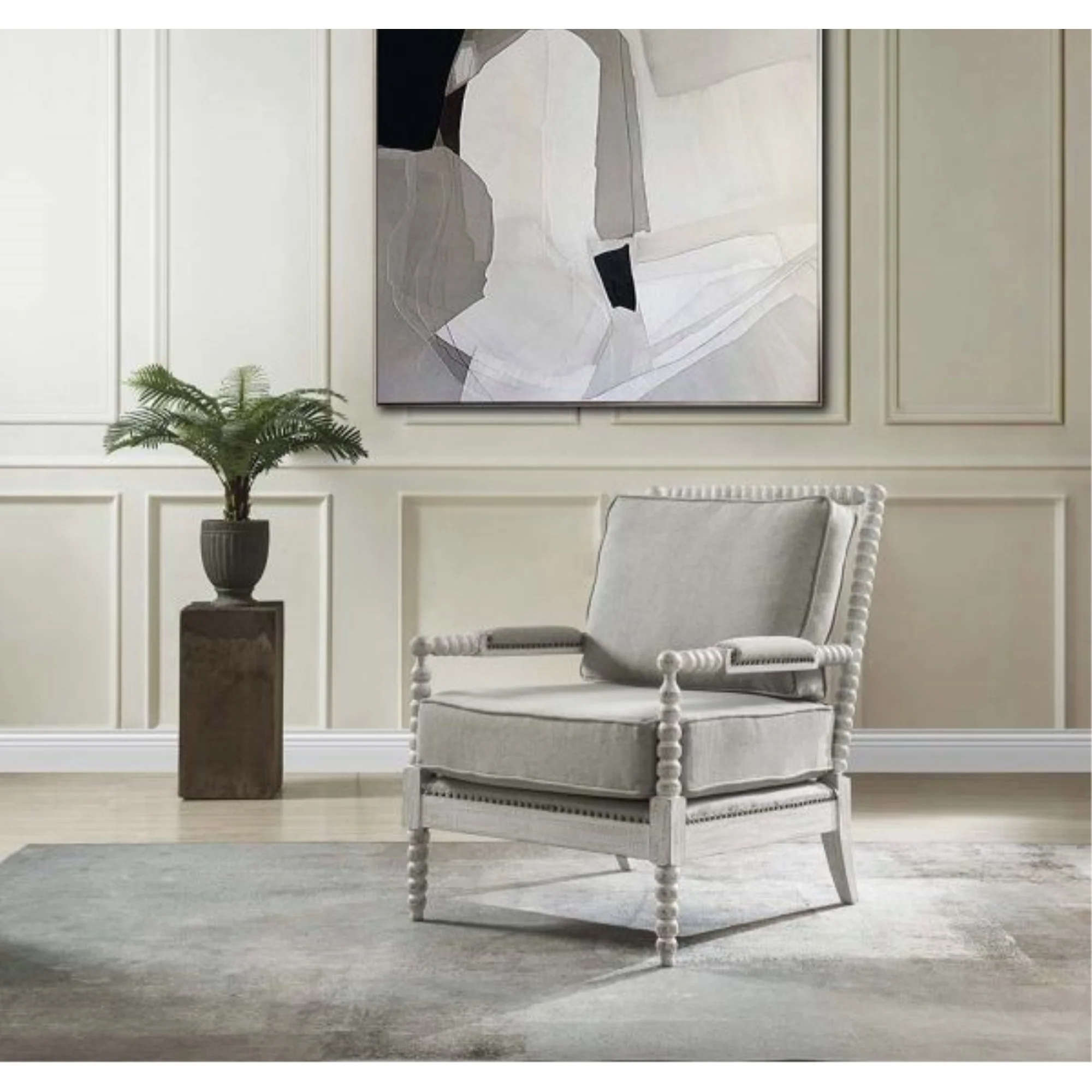 Acme Furniture AC01164 Accent Chair, Gray Linen &a; Light Oak Finish - Saraid ( 1Pc/1Ctn )