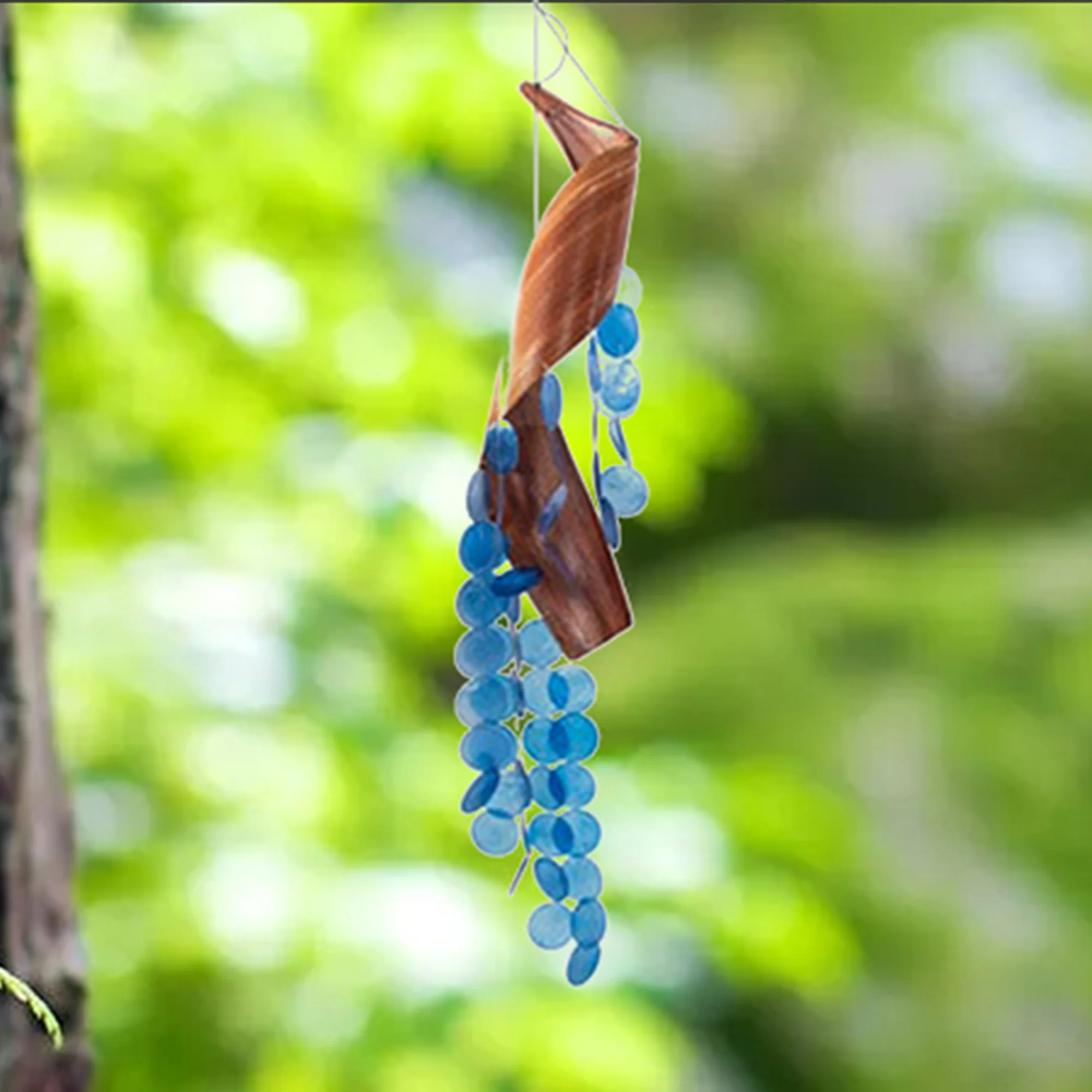 Globe Imports Blue Capiz Shells and Leaf Wind Chime for Home and Garden / Hanging Feng Shui Accent to bring Peace and Harmony to your Home