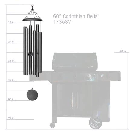 WIND RIVER Corinthian Bells 60-inch Windchime, Patina Green with 6 Heavy Tubes, Deep Tone Outdoor Wind Chimes for Garden Hanging Décor