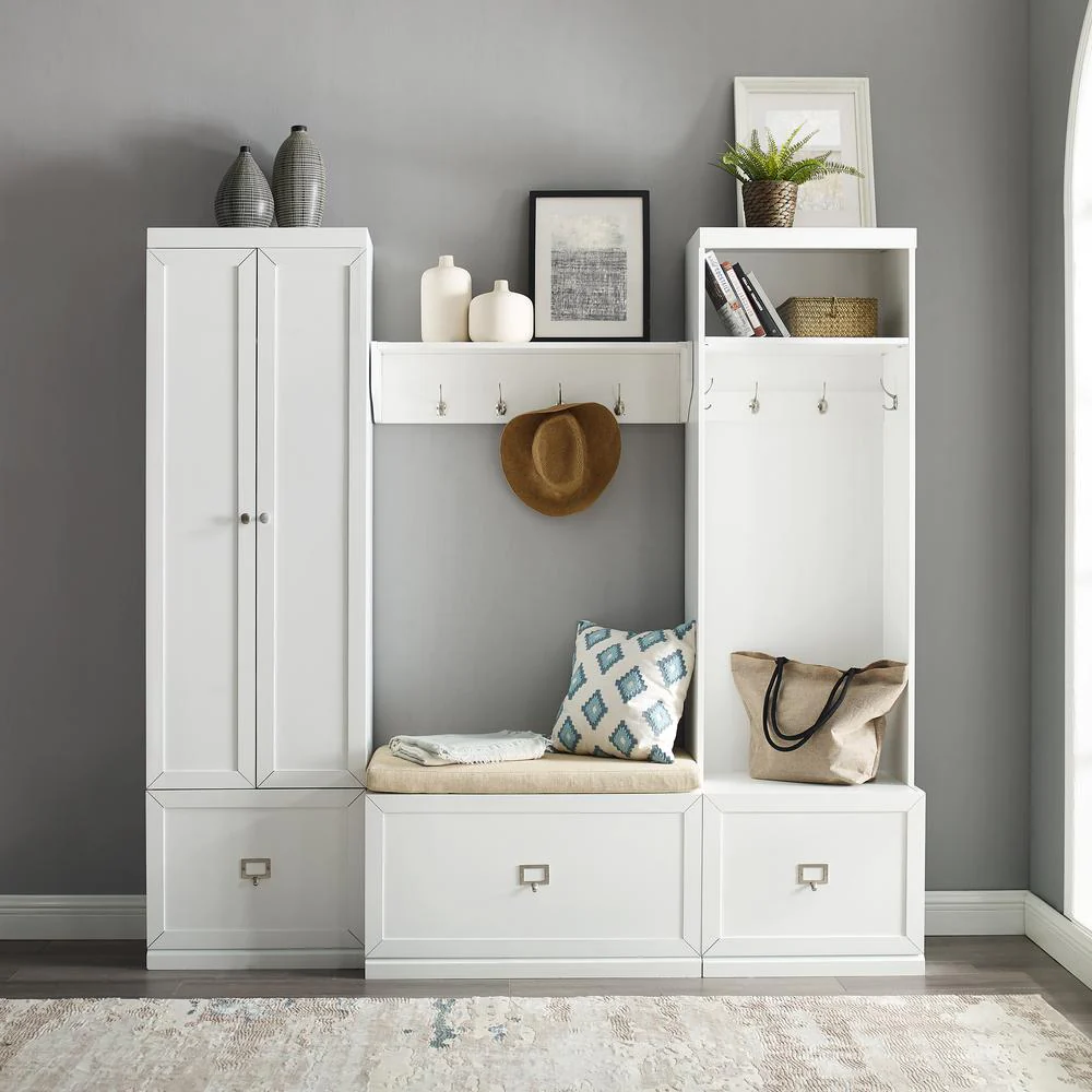 Crosley Furniture Harper 4Pc Entryway Set White - Bench, Shelf, Hall Tree, &a; Pantry Closet