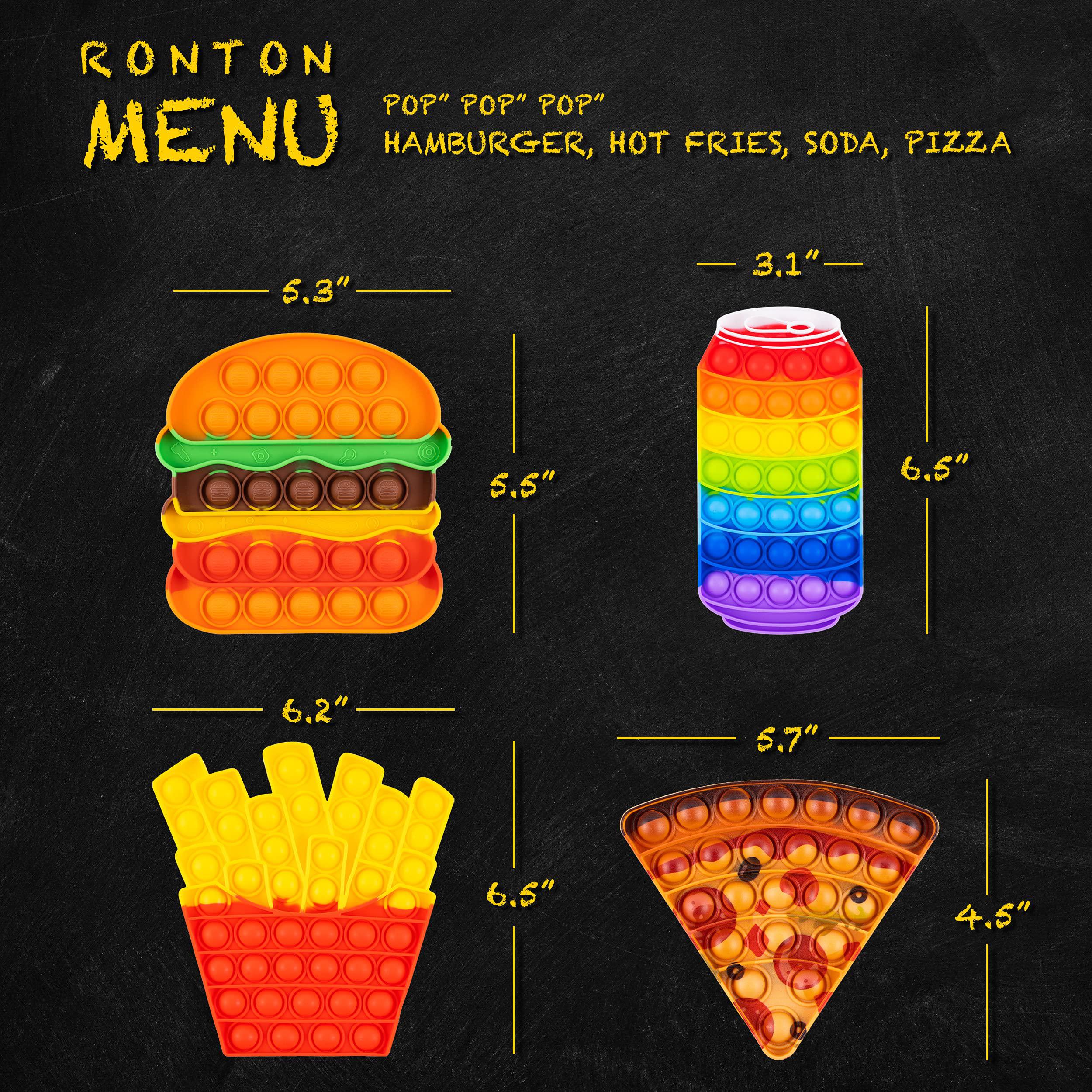 Ronton pop its fidget toys pack 4 - stress relief food pop its poppers fidget poppet toy - autism learning french fry pizza hamburge