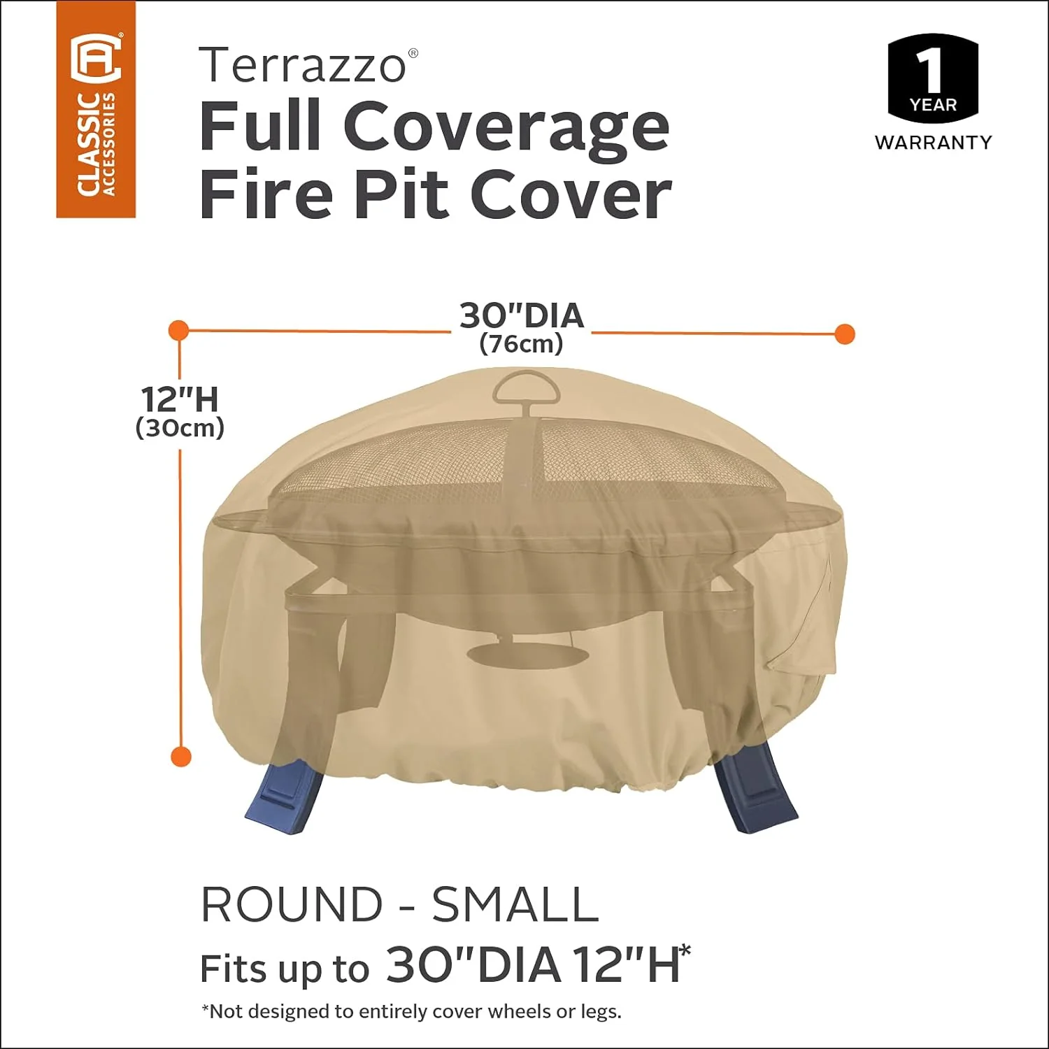 Classic Accessories Full Coverage Round Fire Pit Cover-All Weather Protection Outdoor Cover, Small