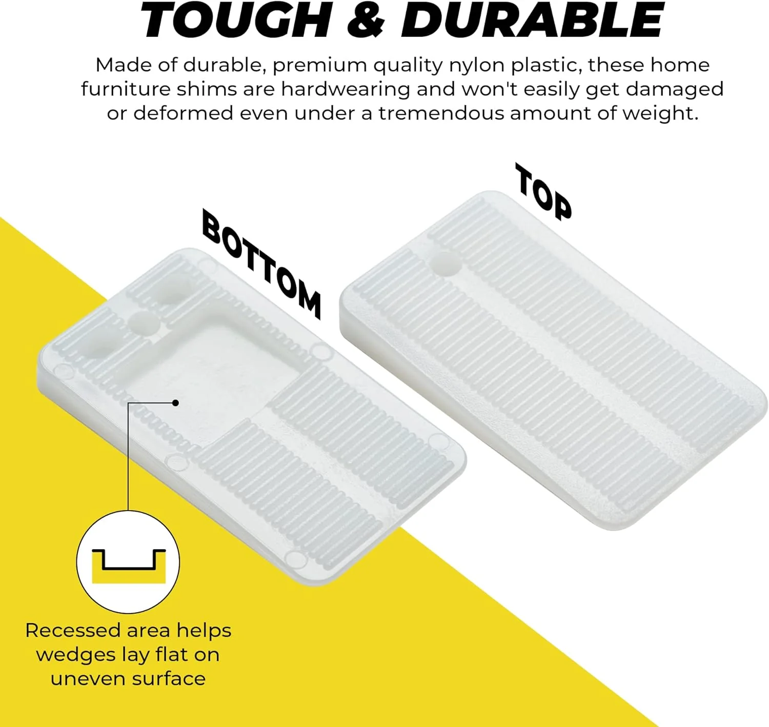 Qualihome Nylon Plastic Shims for Leveling - Clear Plastic Wedges for Home Furniture, Toilet, Bed, Restaurant Table Wedges - Non Slip Lev