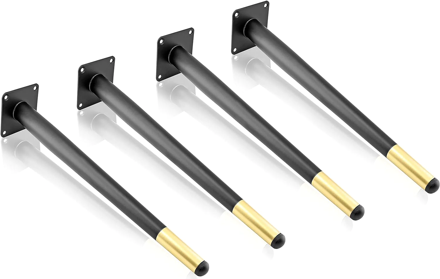 Seimneire 4pcs 16 Inch Furniture Legs, Oblique Conical Metal Legs Matte Black Gold Mid-Century Style Furniture Feet for Sofa Cabinet Tabl