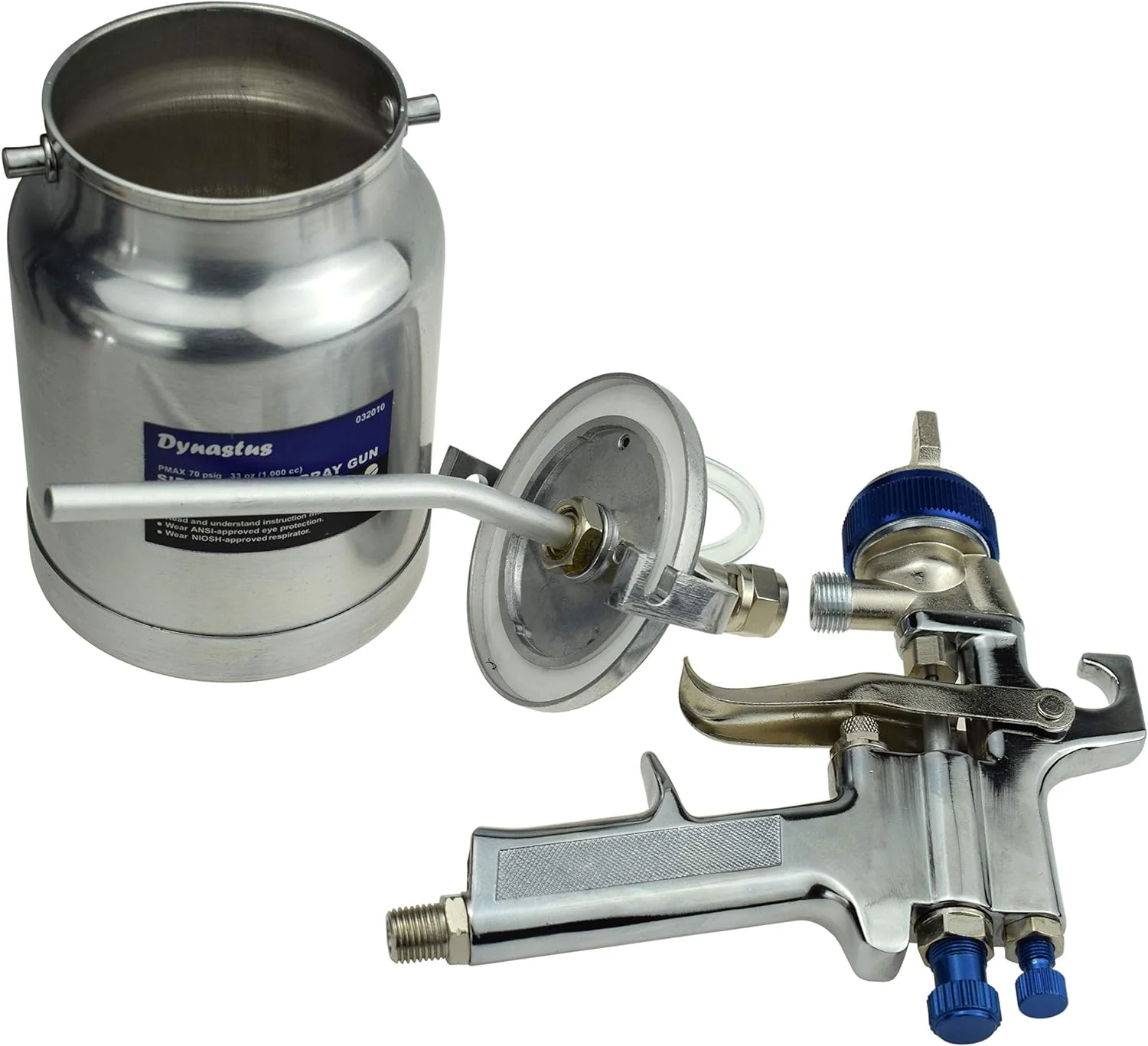Dynastus 33 oz Siphon Feed Spray Gun - 2.5mm Nozzle for Spraying Oil-Based or Latex Paints, with Filtering and Cleaning Kits