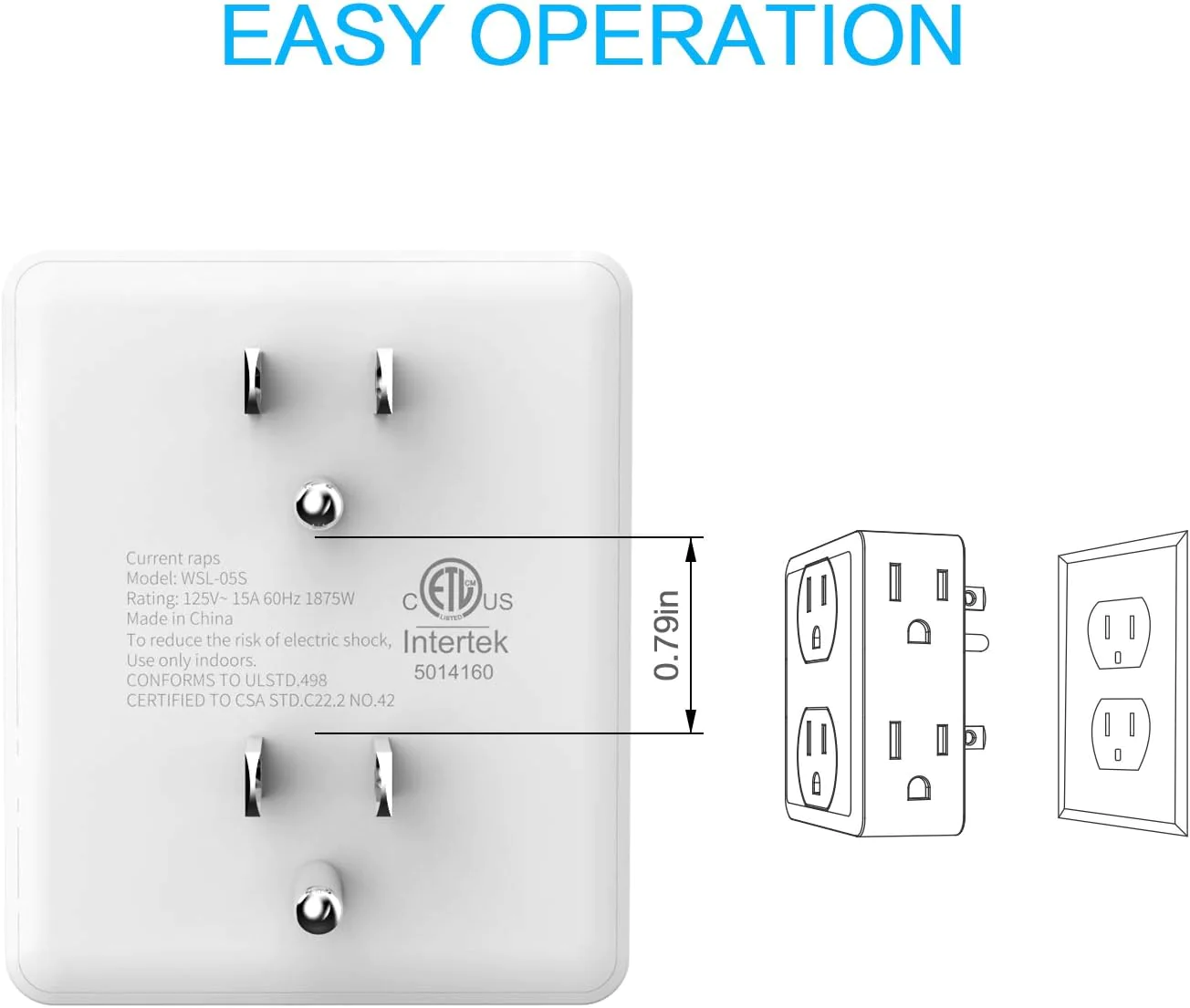 HICITY Outlet Extender,  Multi Plug Outlet with 6 Electrical Outlets Adapter, 3-Prong Wall Outlet Tap for Cruise Ship Home Office Dorm