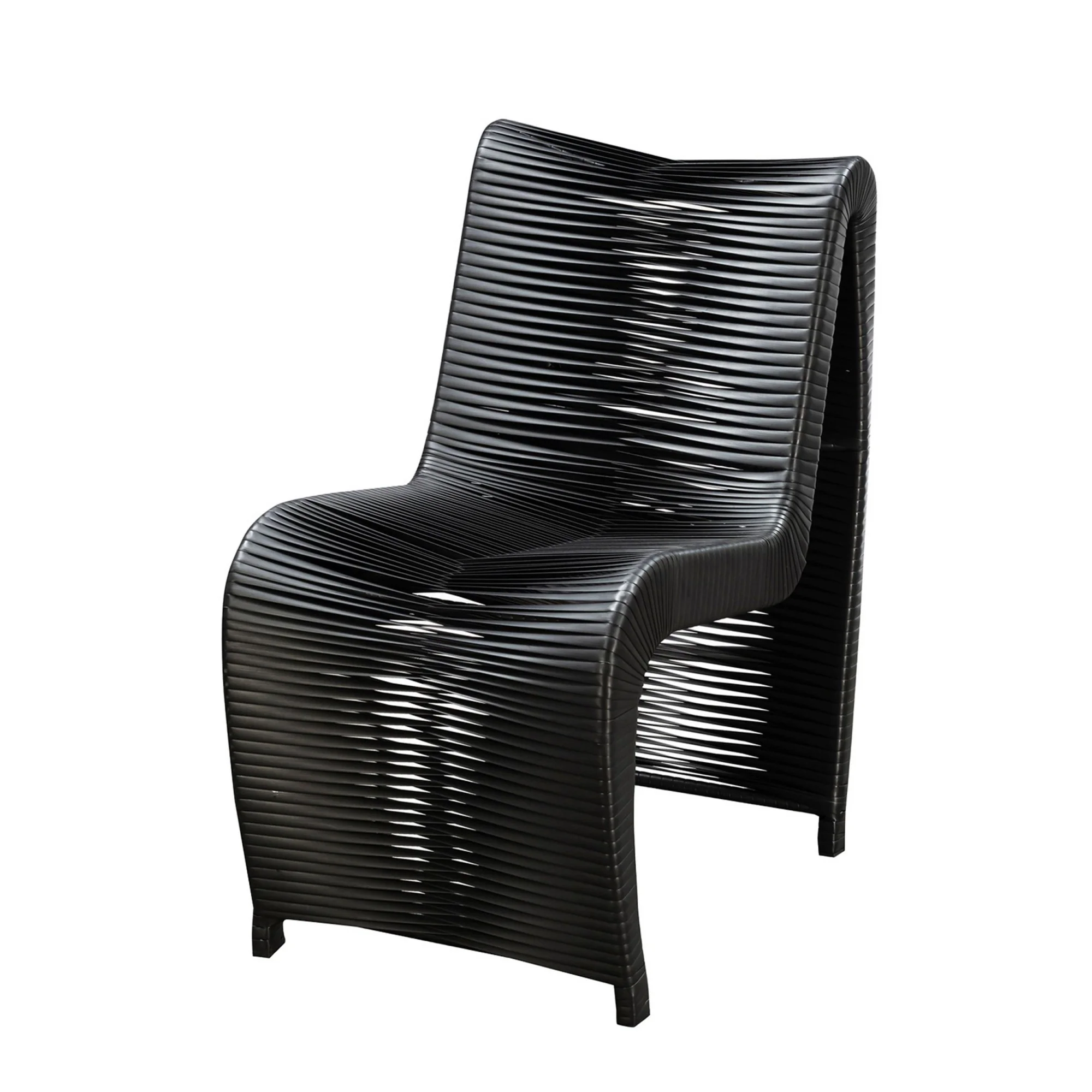 Benjara Hale 34 Inch Set of 2 Outdoor Patio Chairs with Rattan Plastic Frame, Black