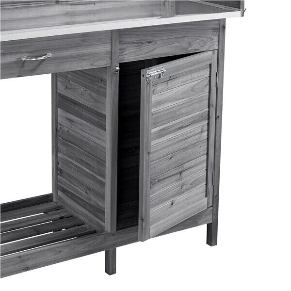 Great Choice Products Garden Potting Bench Workstation Metal Tabletop With Cabinet Drawer Open Shelf