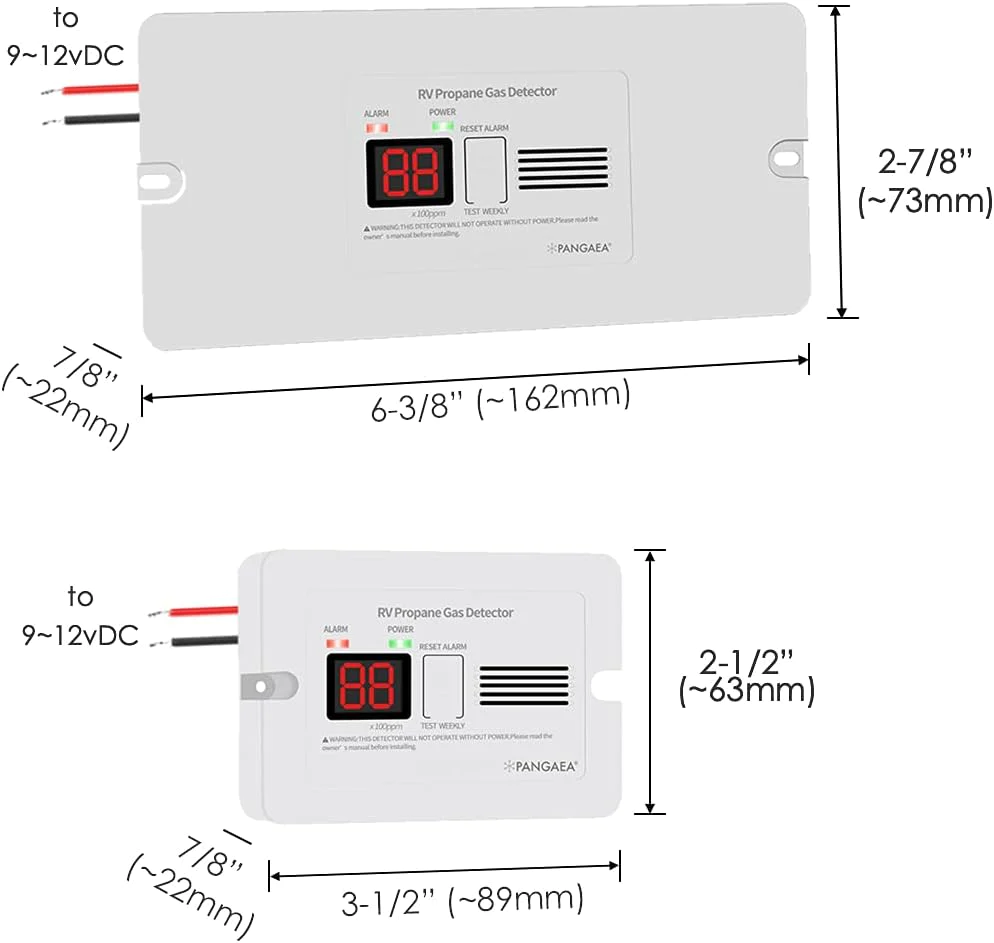 PANGAEA Digital RV Propane Gas Detector with 85dB Loud Alarm, DC 12V, for Trailer, Motorhome, Motorcoach (Surface Mount - White