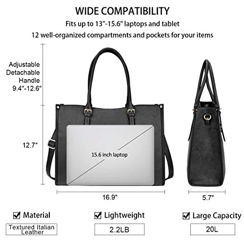 NUBILY Laptop Bag for Women 15.6 Inch Waterproof Lightweight Leather Laptop Tote Bag Womens Professional Business Office Work Bag Brief