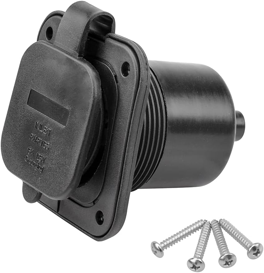 Veepeak 15 Amp Inlet Flanged RV Shore Power NEMA 5-15 Plug 125V with Waterproof Cover for Camper Trailer Boat Shed, 2 Pole 3-Wire Strai