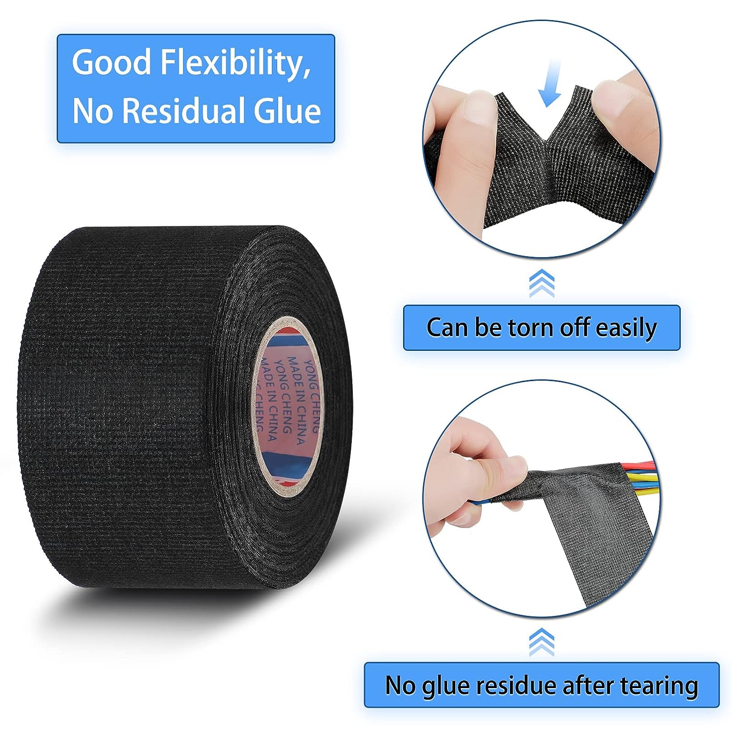 Generic Wire Harness Cloth Electrical Tape Wire Loom Tape Wiring Harness Automotive Cloth Tape Heat Proof Adhesive Fabric Tape for Auto