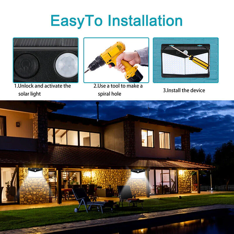 Stock Preferred LED Solar Powered Light Outdoor Garden Security Wall 208 LED 1 Pc