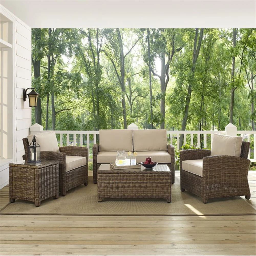 Crosley Furniture Bradenton 5pc. Wicker Patio Conversation Set with Sand Cushions