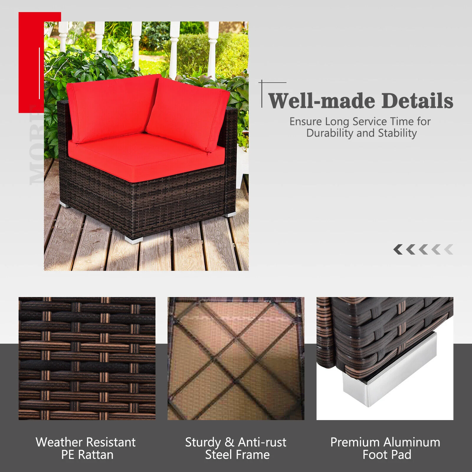 Great Choice Products 7Pcs Patio Rattan Furniture Set Fire Pit Table Cover Cushion Red