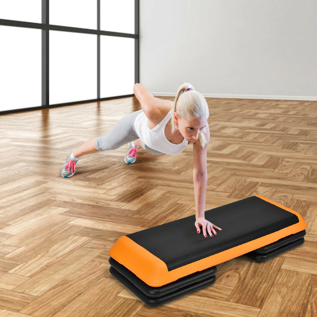 Costway Fitness Aerobic Step 43&s;&s; Cardio Adjust 4&s;&s; - 6&s;&s; - 8&s;&s; Exercise Stepper w/Risers