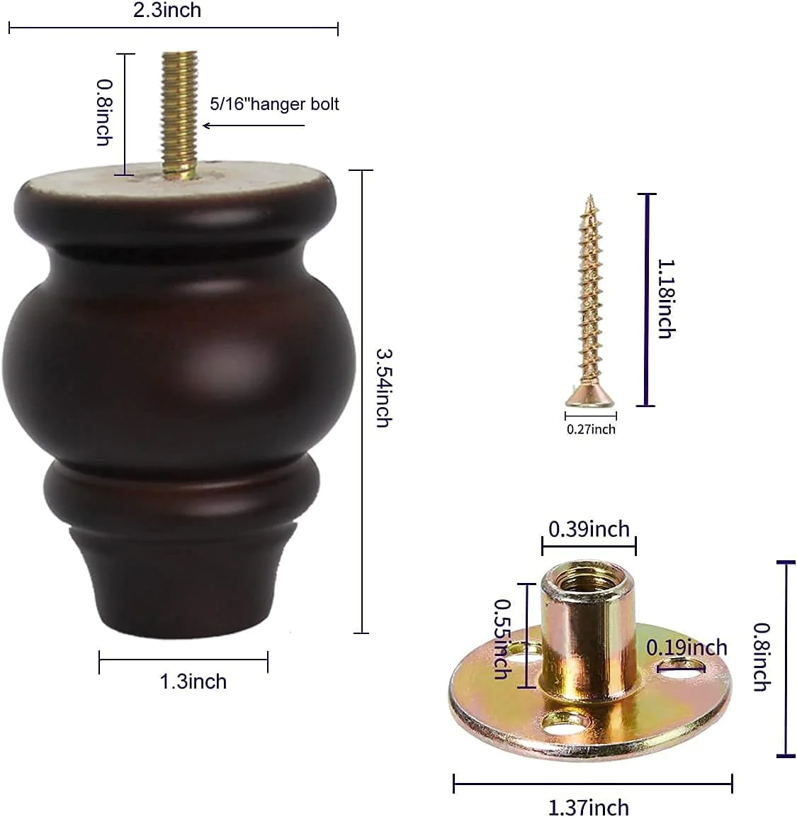 SHANJUE Sofa Legs-Furniture Legs 3.5 inch,Round Couch Legs- Wood Furniture feet,Sofa Replacement Parts,Wooden Chair Legs,for Furniture