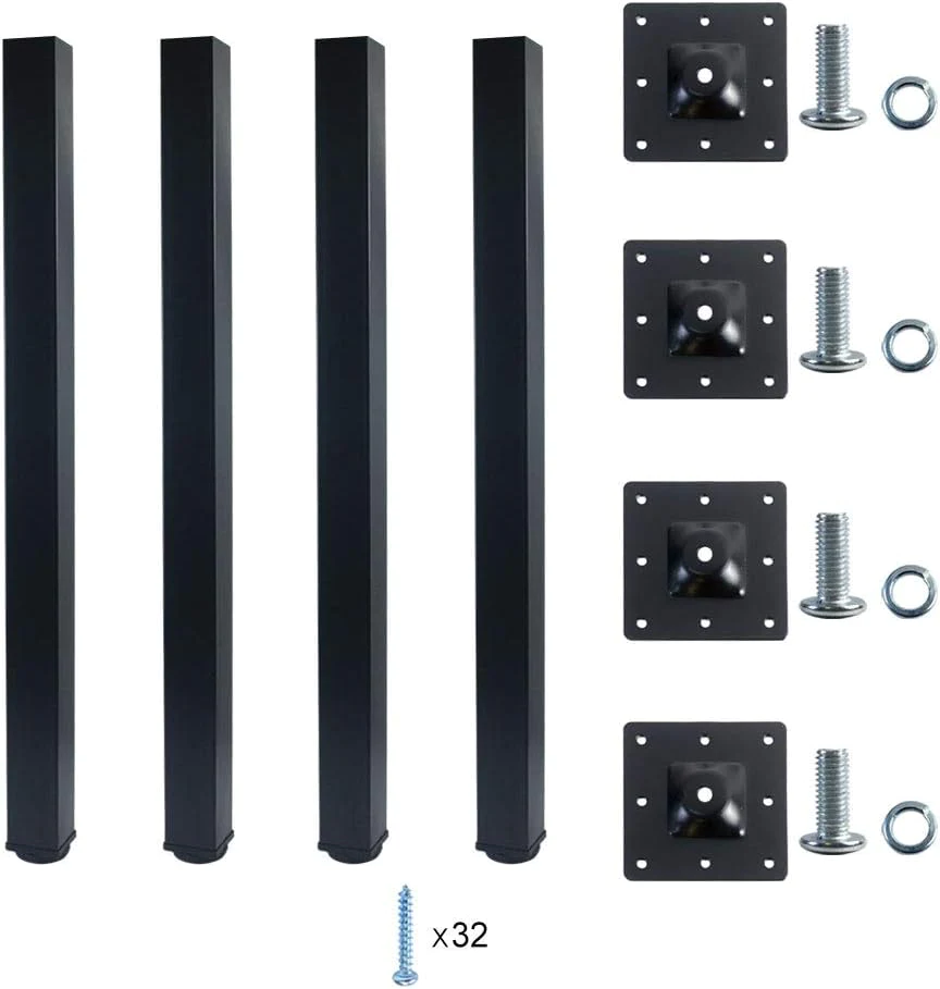 QLLY 28 inch Adjustable Metal Furniture Legs, Square Office Table Furniture Leg, Set of 4 (Black)