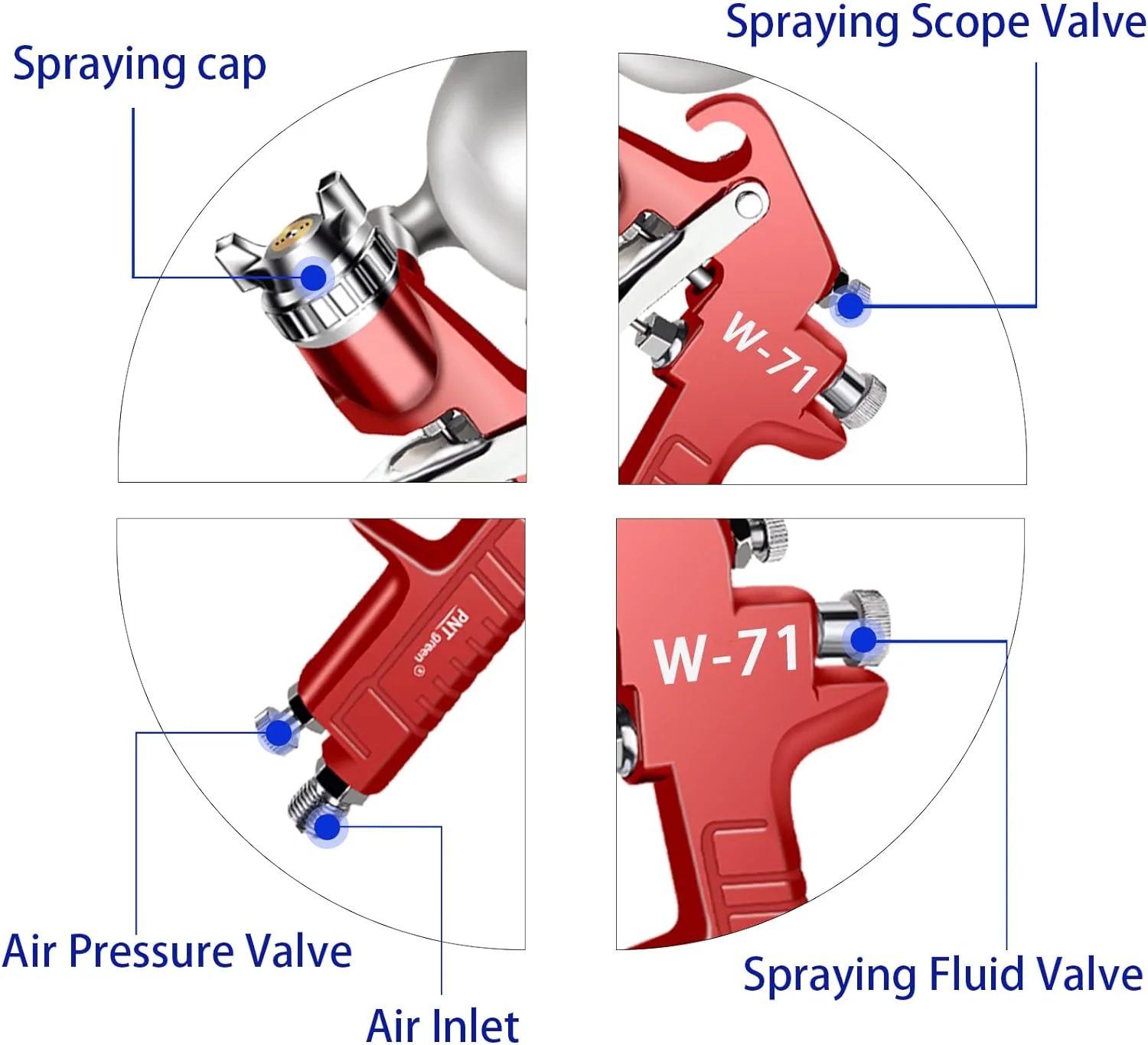 Pntgreen Hvlp Spray Gun Gravity Feed with 400CC Aluminum Swivel Cup with 1.5mm Nozzle Professional Spray Guns for Painting Air Paint Spr