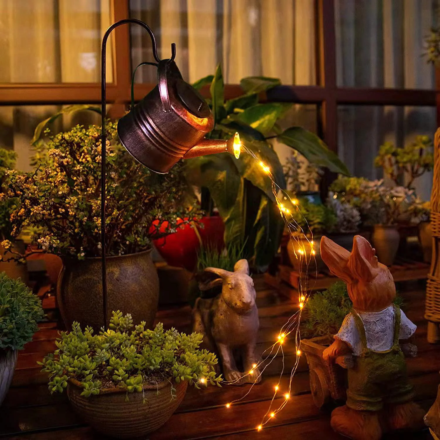 binfenny star shower watering can lights - waterproof solar garden decor led art lamp - outdoor string fairy lights with bracket for h