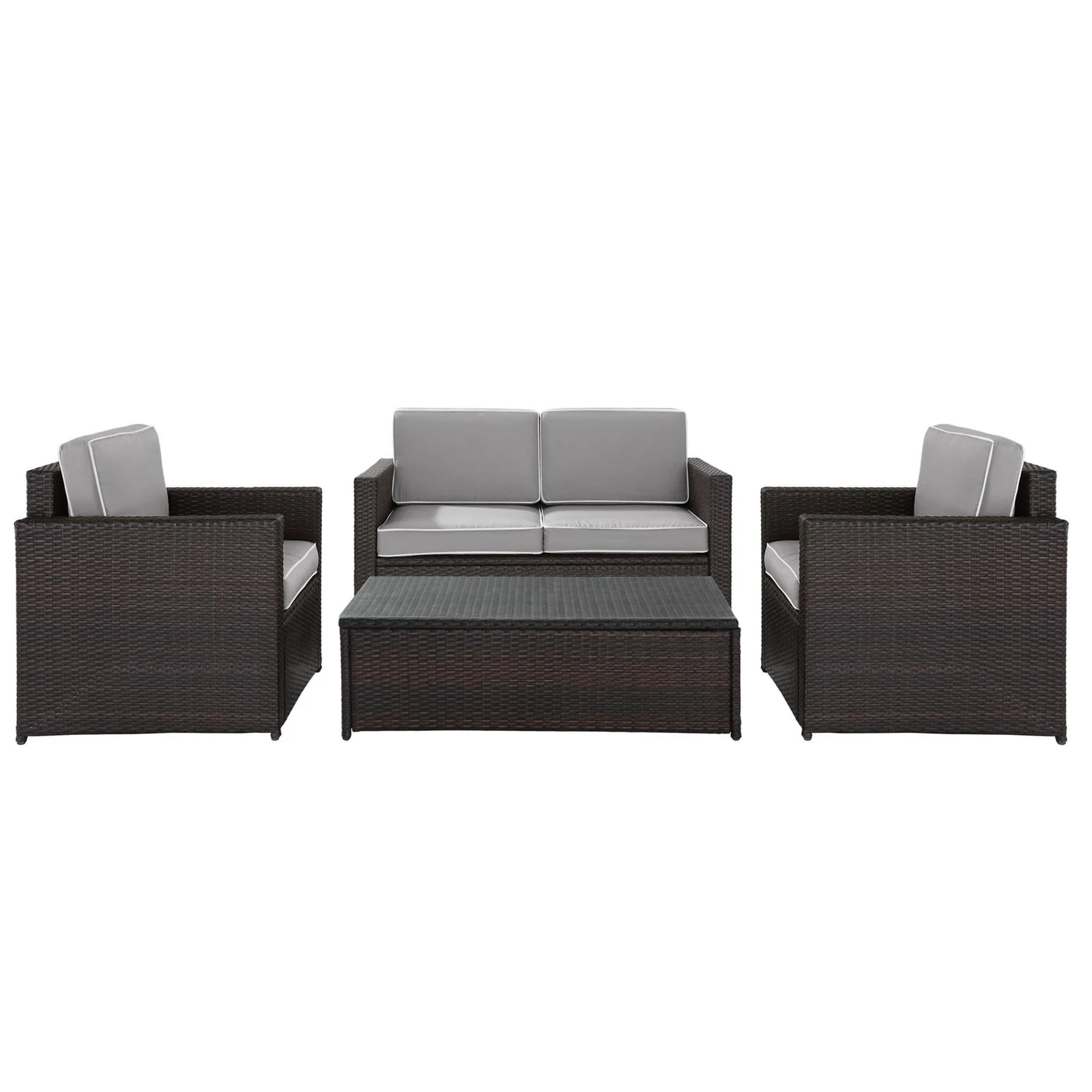 Crosley Furniture Palm Harbor 4pc. Outdoor Wicker Seating Set with Gray Cushions - Brown